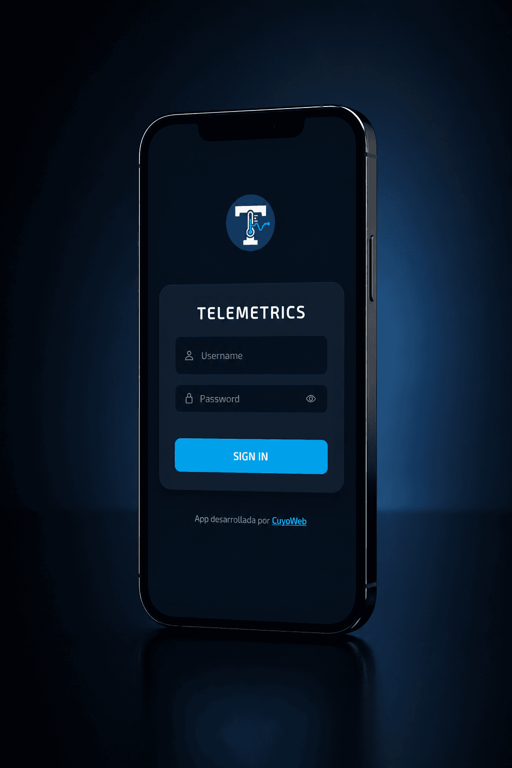 Smartphone con el inicio de sesión de TelemetricsLab